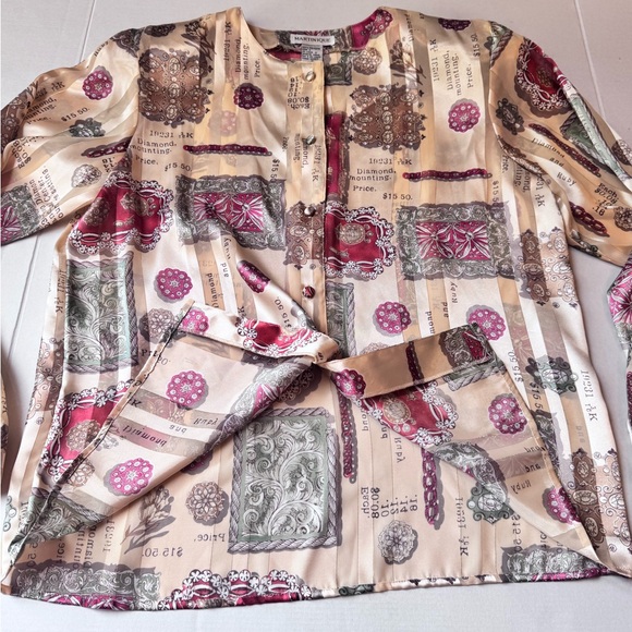 Martinique vintage Women's Sz 10 Button Up Blouse Cream Green Orange - Picture 13 of 16